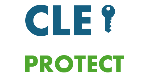 Logo de CLE PROTECT avec une clé stylisée et le texte dans des couleurs bleu et vert.
